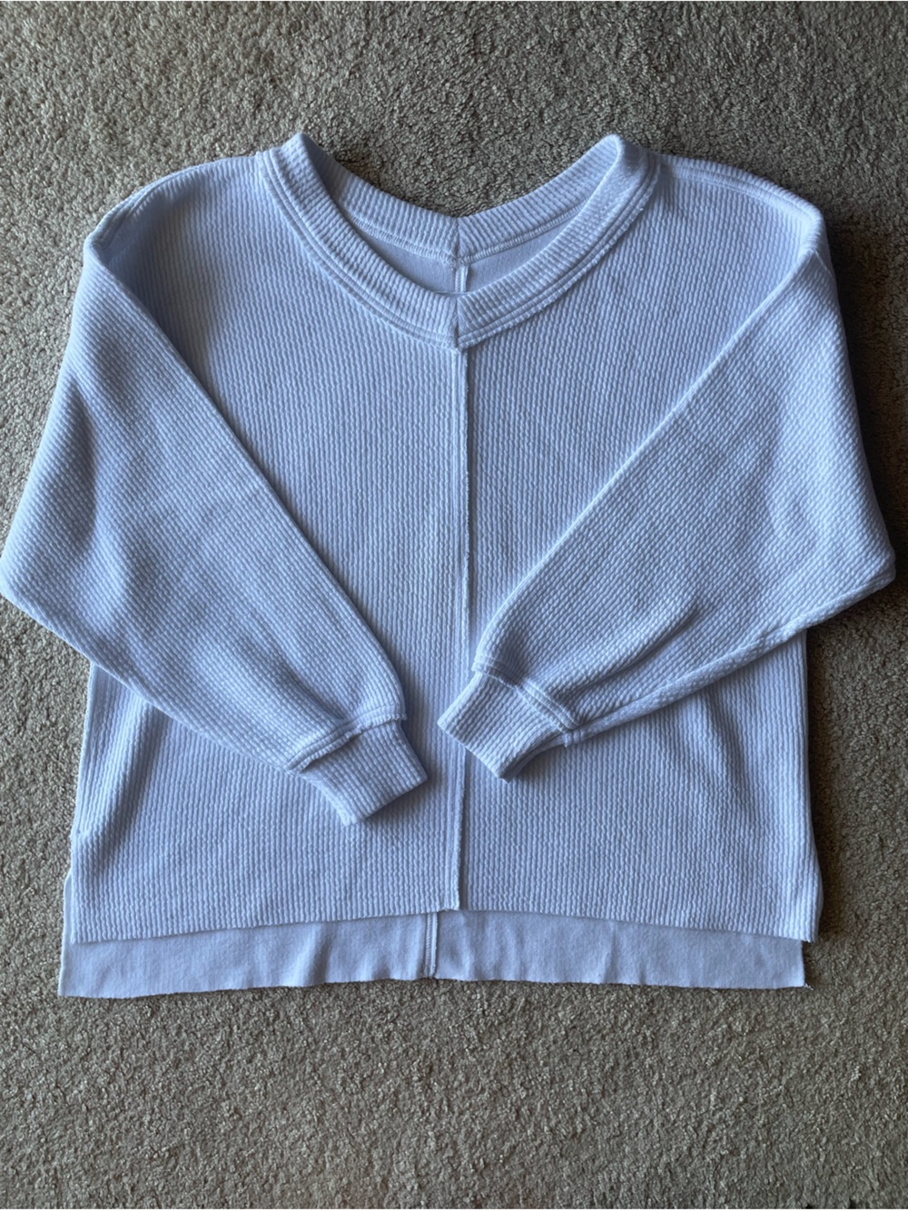 Aerie White Soft Ribbed Women's Knit V-Neck Sweater Size S Over Sized Coastal